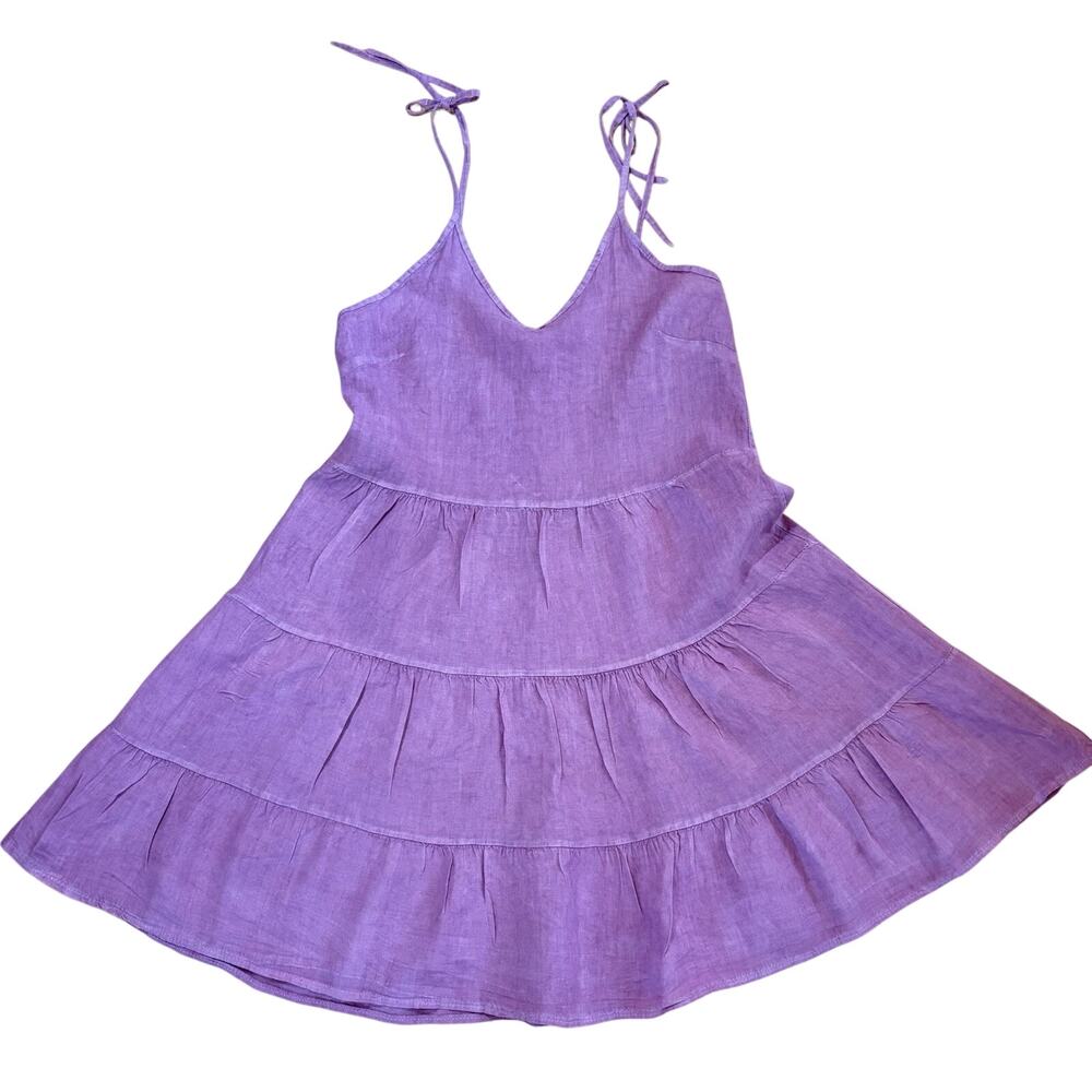 Pronto Moda 100% Linen Rose Tiered Adjustable Strap Sundress Womens Sz L (13)